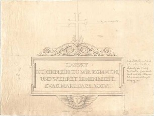 Zocher, Ernst; Architektonische Entwürfe - Grabtafel mit Inschrift (Ansicht)