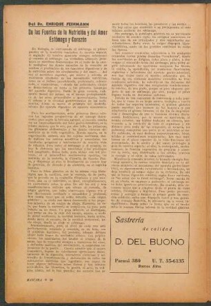 De las Fuentes de la Nutrición y del Amor Estómago y Corazón