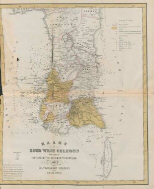 Kaart van Zuid West Celebes bevattende de gouvernements en bondgennootschappelijke landen van het gouvernement Celebes door W. F. Versteeg