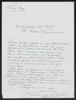 Brief von Hans Christoph Kaergel und Trude Kaergel an Gerhart Hauptmann