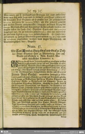 Num. 57. Wir Karl Annibal, Burg-Graf und Graf zu Dohna ...