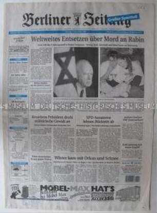 Fragment der "Berliner Zeitung" u.a. zum Mord an dem israelischen Ministerpräsidenten Rabin