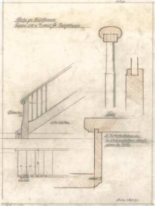 Dolmetsch, Theodor; Mühlhausen / Enz; Kirche - Treppe u. Kanzeltreppe (Grundriss, Ansicht, Details)