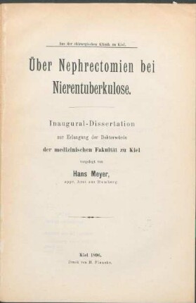 Über Nephrectomien bei Nierentuberkulose