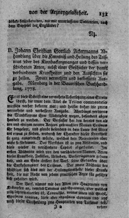 Abhandlung über die Kenntniß und Heilung des Trismus oder des Kinnbackenzwanges. 2.verb.Ausg.