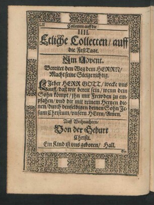 IIII. Etliche Collecten/ auff die FestTage.