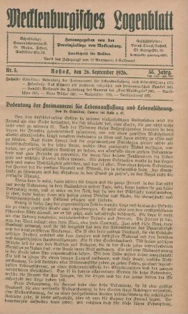 Nr. 3. Rostock, den 26. September 1926.