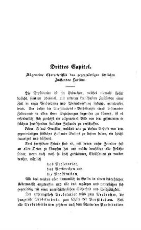 Drittes Capitel. Allgemeine Characteristika des gegenwärtigen sittlichen Zustandes Berlins
