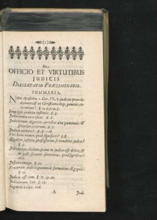 De Officio Et Virtutibus Iudicis Dissertatio Praeliminaris.