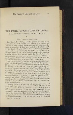 The Public Trustee and his Office