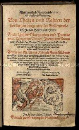 Roman von François Rabelais in der sprachexperimentellen deutschen Übersetzung von Johannes Fischart