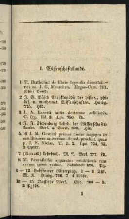 I. Wissenschaftskunde.