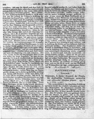 Tübingen, b. Cotta: Grundriss des Chemie, für akademische Vorlesungen entworfen von Alexander Nicolaus Scherer. 453 S. 8.