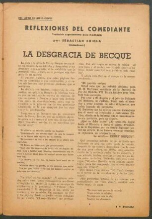 Reflexiones del comediante : Traducido expresamente para Máscara por Sebastian Chiola - (Selecciones) - La desgracia de becque