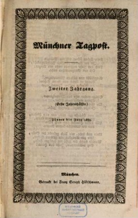 Münchener Tagpost. 1839 = Jg. 2 = Jan. - Juni