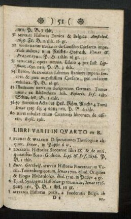 Libri Varii In Quarto ex B.
