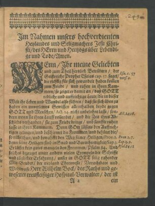 Im Nahmen unsers hochverdienten Heylandes und Seligmachers Jesu Christi/ [...]