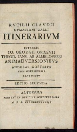 Rvtilii Clavdii Nvmatiani Galli Itinerarivm