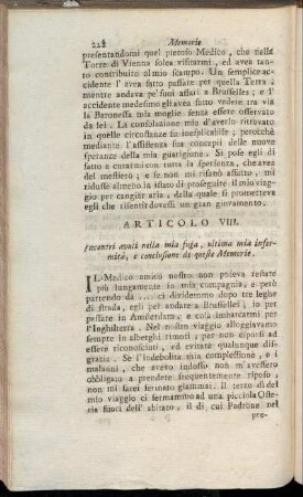 Articolo VIII. Incontri avuti nella mia fuga, ultima mia infermità, e conclusione di queste Memorie