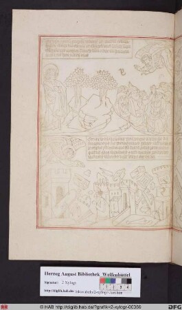Oben: Ein Engel kündigt den Menschen das Gericht Gottes an. Unten: Ein Engel berichtet von der Zerstörung der Stadt Babylon.