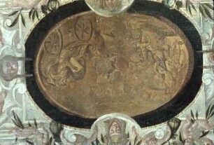 Dekorative Malerei (Rollwerk), Ovalmedaillon mit Darstellung in Grisaille