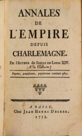 Annales De L'Empire Depuis Charlemagne. [1]