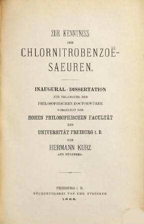 Zur Kenntniss der Chlornitrobenzoë-saeuren : Inaug.-Diss.