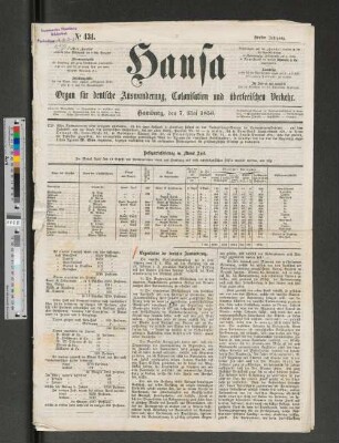 No. 431. Hamburg, den 7. Mai 1856.