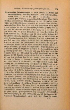 397-398 [Rezension] Bernheim, Ernst, Mittelalterliche Zeitanschauungen in ihrem Einfluss auf Politik und Geschichtschreibung