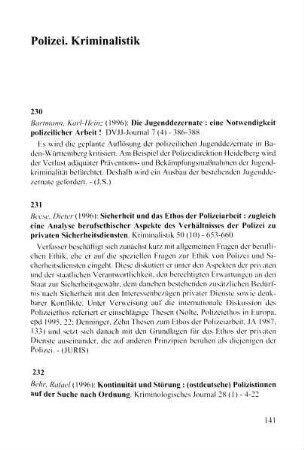 141-161, Polizei. Kriminalistik