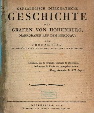 Genealogisch-diplomatische Geschichte der Grafen von Hohenburg, Markgrafen auf dem Nordgau, [1]