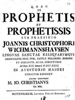 Diss. ... de prophetis et prophetissis