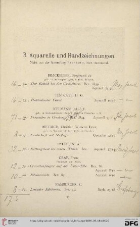 B. Aquarelle und Handzeichnungen (Nr. 74- 99)