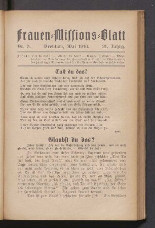 Nr. 5. Mai 1916