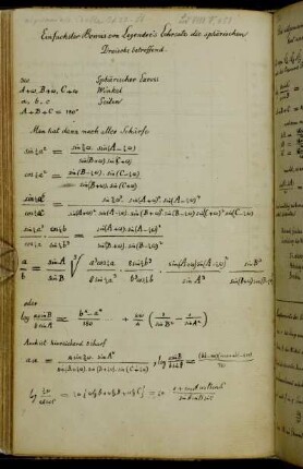 Einfachster Beweis von Legendre´s Lehrsatz die sphärischen Dreiecke betreffend. (Werke VIII:451)