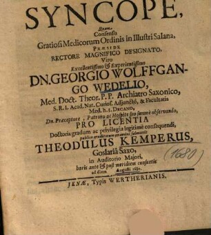 Dissertatio Medica Inauguralis De Syncope