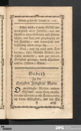 Gebeth Zu der Seligsten Jungfrau Maria.