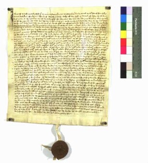 Urteil des Hofgerichts in der Klagesache Margarethe von Rüti, Burkart von Neunecks Gemahlin, gegen Johann von Falkenstein wegen der Aufhebung eines von diesem erwirkten Anleite auf ihr gehörige Güter zu Neckarburg im Tal zu Dietingen und Hohenstein, Gülten von Irslingen (Urslingen) und Göllsdorf (Gelstorff).