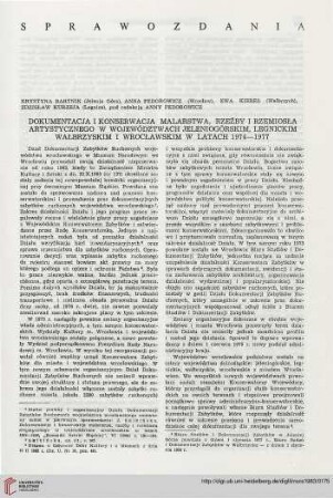 Dokumentacja i konserwacja malarstwa, rzeźby i rzemiosła artystycznego w województwach: jeleniogórskim, legnickim, wałbrzyskim i wrocławskim w latach 1974-1978