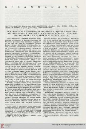 Dokumentacja i konserwacja malarstwa, rzeźby i rzemiosła artystycznego w województwach: jeleniogórskim, legnickim, wałbrzyskim i wrocławskim w latach 1974-1978