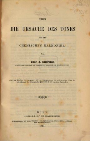 Über die Ursache des Tones bei der chemischen Harmonika