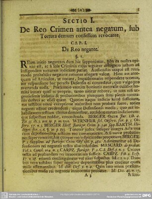Sectio I, De Reo Crimen antea negatum, sub Tortura demum confessum revocante