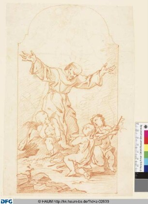 Der hl. Franziskus mit drei ein Kruzifix haltenden Engelsknaben