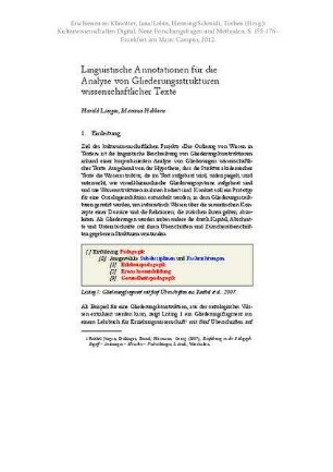 Linguistische Annotationen für die Analyse von Gliederungsstrukturen wissenschaftlicher Texte
