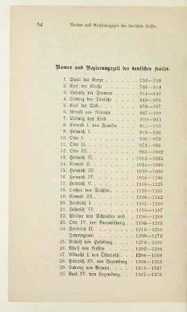 Namen und Regierungszeit der deutschen Kaiser