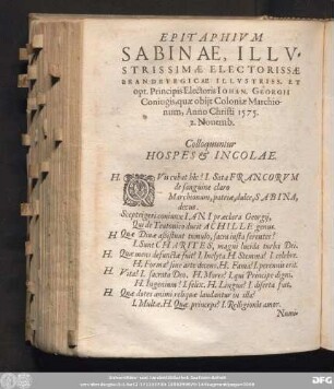 Epitaphium Sabinae, Illustrissimae Electorissae Brandeburgicae ...