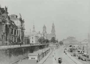 Dresden-Altstadt. Blick von der Brühlschen Terrasse über das Terrassenufer nach Westen