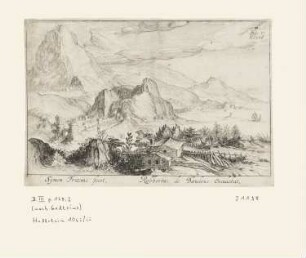 Bergige Küstenlandschaft mit einem Haus im Vordergrund, aus: "Bergige Landschaften"