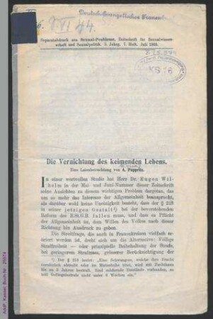 Die Vernichtung des keimenden Lebens : Eine Laienbetrachtung