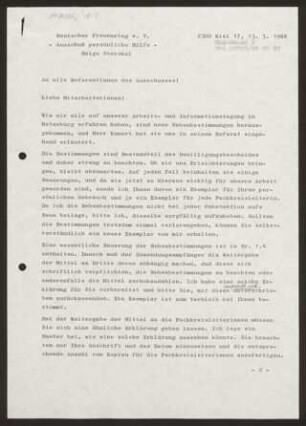 Rundschreiben von Helga Steyskal an die Referentinnen des Ausschusses persönliche Hilfe